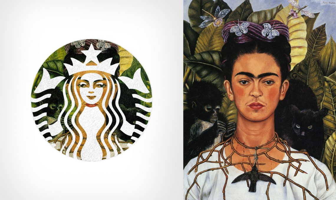 starbucks-self-portrait-with-thorn-necklace-and-hummingbird-by-frida-kahlo